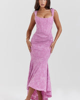 Amira | Damen Maxikleid Raffiniert Elegant Fließend in Rosa
