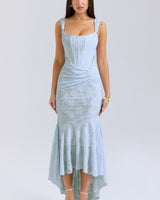 Amira | Damen Maxikleid Raffiniert Elegant Fließend in Hellblau