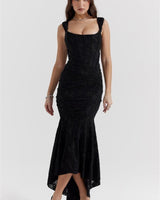 Amira | Damen Maxikleid Raffiniert Elegant Fließend in Schwarz