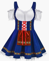 Anastasia | Damen Oktoberfest Trachtenkleid Mit Besonderem Schulter Stil Und Rock Verzierung in Blau