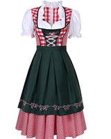 Anastasia | Damen Oktoberfest Trachtenkleid Mit Besonderem Schulter Stil Und Rock Verzierung in Dunkelgrün