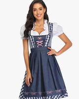 Anastasia | Damen Oktoberfest Trachtenkleid Mit Besonderem Schulter Stil Und Rock Verzierung in Dunkelblau