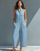 Anastasia | Damen Ärmellos Jumpsuit mit Knopfleiste in Blau