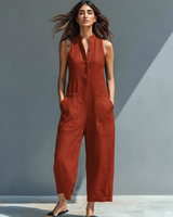 Anastasia | Damen Ärmellos Jumpsuit mit Knopfleiste in Rot