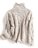 Anita | Damen Langarm Strick Rollkragenpullover in Beige