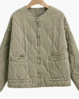 Annabel | Damen Steppjacke mit Stehkragen, Reißverschluss und Taschen in Khaki