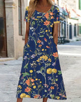 Annabella | Damen Blumen Midi Sommerkleid in Dunkelblau