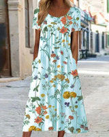 Annabella | Damen Blumen Midi Sommerkleid in Hellblau