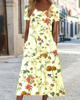 Annabella | Damen Blumen Midi Sommerkleid in Gelb