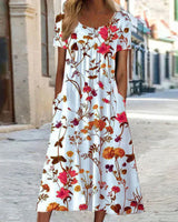 Annabella | Damen Blumen Midi Sommerkleid in Weiß