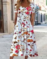 Annabella | Damen Blumen Midi Sommerkleid in Rot