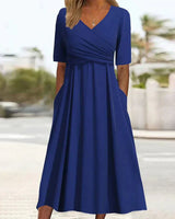 Annabelle | Damen Crossover-Kleid Kurzarm Figurbetont in Blau