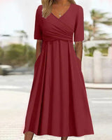 Annabelle | Damen Crossover-Kleid Kurzarm Figurbetont in Rot