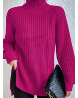 Annegret | Damen Oversized Rollkragenpullover mit Langarm und Weitem Schnitt in Rosa