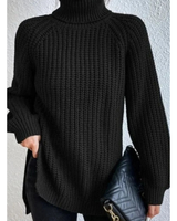 Annegret | Damen Oversized Rollkragenpullover mit Langarm und Weitem Schnitt in Schwarz