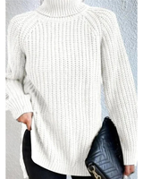 Annegret | Damen Oversized Rollkragenpullover mit Langarm und Weitem Schnitt in Weiß