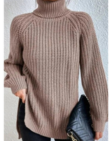 Annegret | Damen Oversized Rollkragenpullover mit Langarm und Weitem Schnitt in Hellbraun