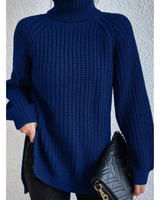 Annegret | Damen Oversized Rollkragenpullover mit Langarm und Weitem Schnitt in Marineblau