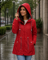 Annelie | Damen Wasserdichte Regenjacke mit Kapuze in Rot
