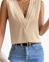 Annemarie | Damen Ärmellose V-Ausschnitt Bluse in Beige