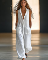 Annerose | Damen Ärmellos Weites Bein Jumpsuit in Weiß