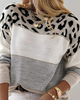 Annette | Damen Pullover mit Leo Muster und Kontrast in Grau