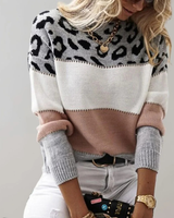 Annette | Damen Pullover mit Leo Muster und Kontrast in Rosa