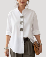 Annika | Damen Button-Down Langarm Hemdbluse in Weiß