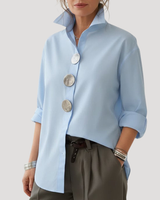Annika | Damen Button-Down Langarm Hemdbluse in Blau