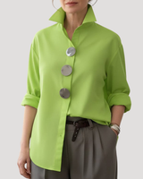Annika | Damen Button-Down Langarm Hemdbluse in Grün