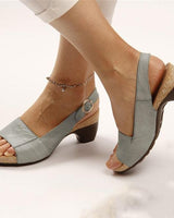 Annika | Damen Keilabsatz Slingback Sandaletten in Grau