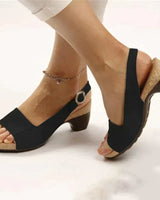 Annika | Damen Keilabsatz Slingback Sandaletten in Schwarz