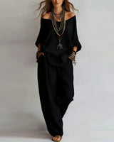 Annika | Damen Off Shoulder Zweiteiler Set in Schwarz