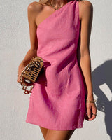 Annika | Damen One-Shoulder Minikleid Ärmellos in Rosa