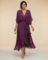 Annika | Damen V-Ausschnitt Wickelkleid Midi in Lila