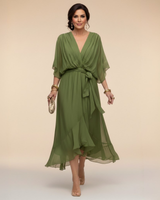 Annika | Damen V-Ausschnitt Wickelkleid Midi in Grün