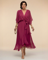 Annika | Damen V-Ausschnitt Wickelkleid Midi in Violett