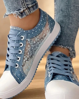 Anouk | Damen Orthopädische Sneaker mit Schnürschuh und Blumen in Hellblau