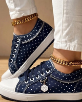 Anouk | Damen Orthopädische Sneaker mit Schnürschuh und Blumen in Dunkelblau