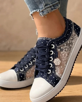 Anouk | Damen Orthopädische Sneaker mit Schnürschuh und Blumen in Marineblau