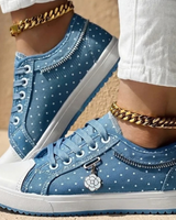 Anouk | Damen Orthopädische Sneaker mit Schnürschuh und Blumen in Himmelblau