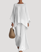 Anouk | Damen Zweiteiler Oversized Top Weites Bein in Weiß