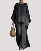 Anouk | Damen Zweiteiler Oversized Top Weites Bein in Dunkelgrau