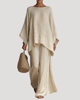 Anouk | Damen Zweiteiler Oversized Top Weites Bein in Khaki