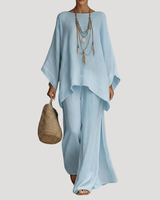 Anouk | Damen Zweiteiler Oversized Top Weites Bein in Hellblau