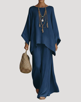 Anouk | Damen Zweiteiler Oversized Top Weites Bein in Marineblau