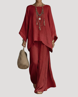 Anouk | Damen Zweiteiler Oversized Top Weites Bein in Rot