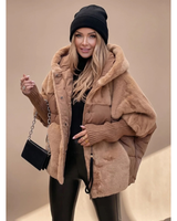 Ariane | Damen Winterjacke mit Plüsch, Kunstfell und Kapuze in Braun