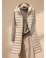 Ariella | Damen Steppjacke mit Kapuze, Reißverschluss und Langem Schnitt in Khaki