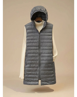 Ariella | Damen Steppjacke mit Kapuze, Reißverschluss und Langem Schnitt in Grau